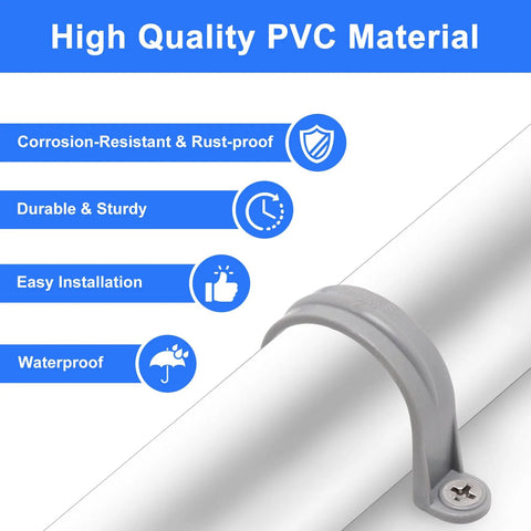 2-inch PVC pipe strap clamp, grey plastic conduit support, 2-hole design for 2-in pipes, 10 pcs