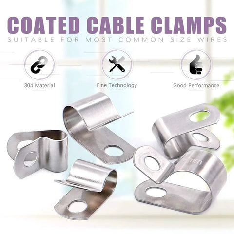 50Pcs 304 Stainless Steel Cable Clamps Assortment Kit Without Rubber Cushioned Clamps Includes 6mm 8mm 9mm 13mm And 16mm Sizes Durable