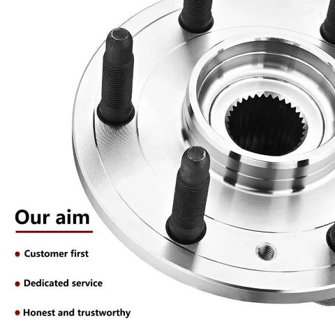 Front Wheel Hub Bearing Assembly For 4WD 6 Lug 515096 Compatible With Chevy Tahoe Silverado 1500 Avalanche Suburban Cadillac Escalade GMC Yukon Sierra With ABS And 2007 Through 2014 Models featuring close-up of bolts and splined center.