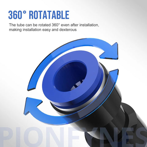 PIONFYNES push-to-connect plastic air fitting, blue 360° rotatable quick-release connector