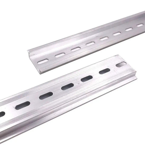 Set Of 20 Slotted Aluminum DIN Rail Pieces RoHS Compliant 7.5 Inch Long 35mm Wide 7.5mm High Heavy Duty Modular Electric Rail