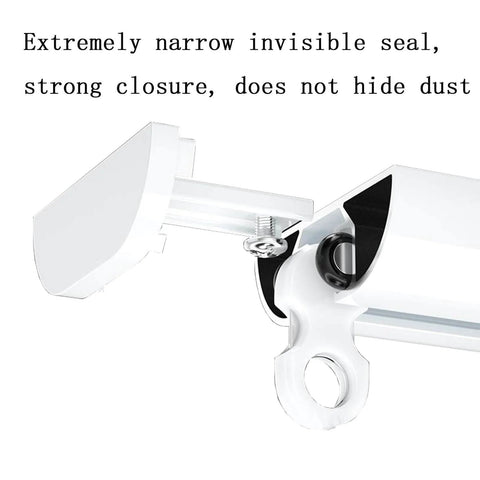 Close-up of Ultra Thin Ceiling Mount Curtain Track System with adjustable length, showing white aluminum track and silent rollers.