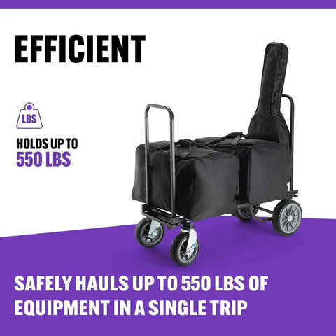 All Terrain Utility Cart With 550 Pound Load Capacity Rolling Dolly For Heavy Duty Transport carrying black bags and gear
