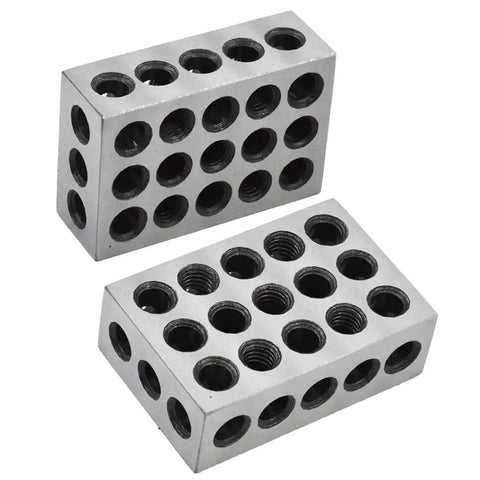 Ultra Precision Machinist Block Set 1x2x3 With 23 Holes For Milling Machines, Matched Pair, 0.0002 Inch Tolerance, Heat Treated