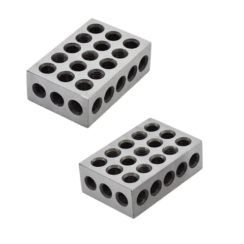 Matched Pair 1 2 3 Inch Machinist Blocks Set Up With 23 Hole Hardened Tool Steel Ground On All Sides For Precision And Squareness HRC 57 To 62