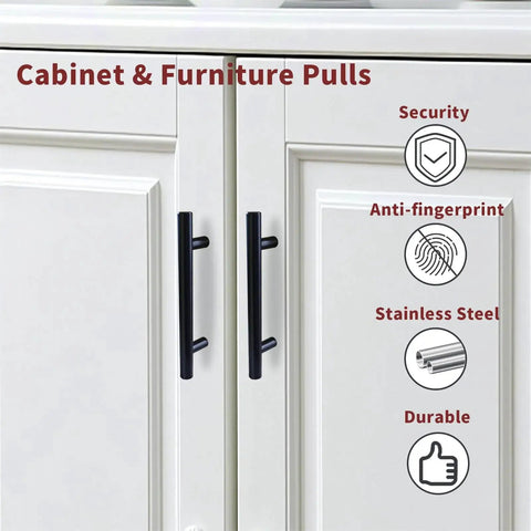 Twenty Pack Matte Black Cabinet Pulls With 96 Millimeter Hole Center For Easy Install And A 5.7 Inch Overall Length Stainless Steel Hardware