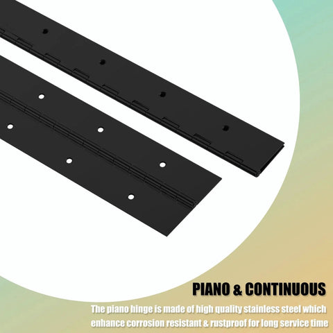 Heavy Duty 6 Inch Black Stainless Steel 304 Continuous Piano Hinges Set Of 6 For Cabinet Doors And Boat Applications, 0.04 Inch Thick