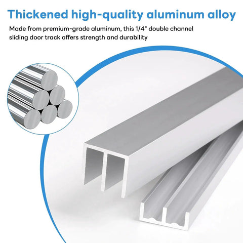 Metal Sliding Door Track Set For One Quarter Inch Thick Panels Ideal For Glass Cabinet Doors And Windows, 36 Inch Long By 0.79 Inch Wide, Silver Finish, Rustproof Aluminum Construction, Smooth Quiet Operation And Easy Installation.