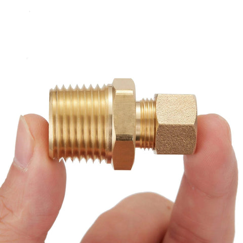 Brass compression tube fitting, straight coupling adapter for 3/8 in tube OD to 1/2 in NPT male