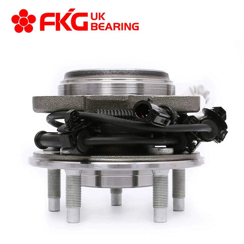 Front Wheel Bearing Hub Assembly for 95-01 Ford Explorer 4WD 5-Lug ABS, metal construction, side view, product by FKG Bearing