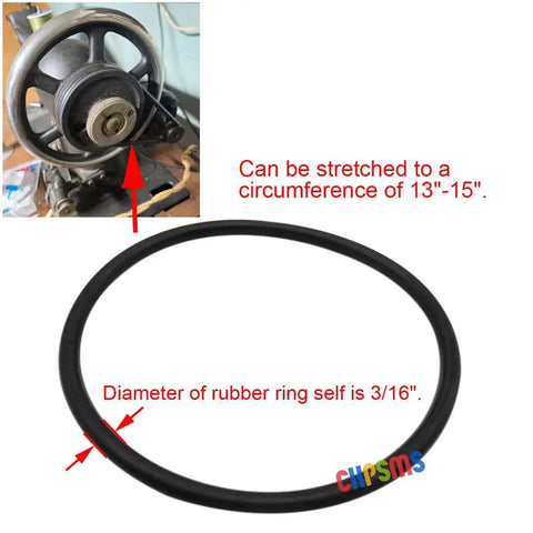 CKPSMS 2-pack sewing machine drive belt, black rubber; stretches to 13–15 in circumference with a 3/16 in ring diameter; Singer-compatible.