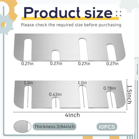 Diagram showing dimensions of 10 Pcs Stainless Steel Door Hinge Shims 4 Inch 3 64th Inch Thick Replacement Kit