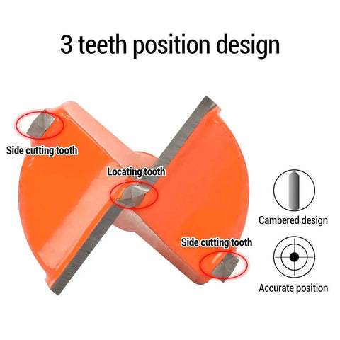 3 teeth position design on orange 35mm Concealed Hinge Jig Drill Guide Set For Woodworking Hinges With Dust Cover And Adjustable Hole Size Boring Bit Cutter 3 Flute Woodworking Drill Bit Saw Bit SENECESLI