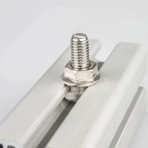 M6 T Slot Nuts And Bolts Set For 3030 Aluminum Extrusion installed in track with hex flange nut, 20mm screw length