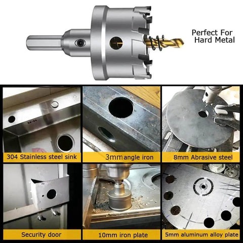 Beefy 3 Inch Tungsten Carbide Tipped Hole Saw Cutter used on metal and steel surfaces with titanium pilot bits