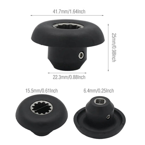 Front view: two black blender drive sockets with Allen wrench, 2-pack, Vitamix 5200/5006/5012/5057/5062 compatible