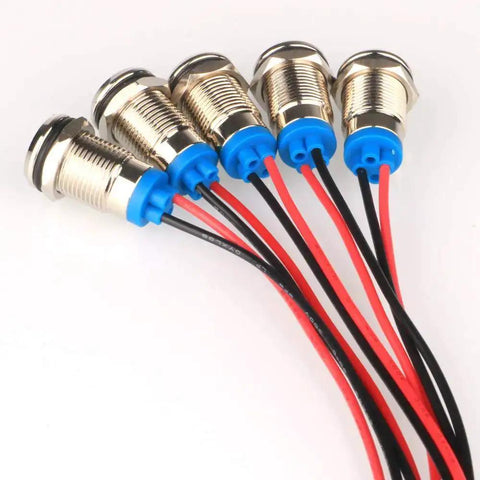 5Pcs 10mm LED Indicator Lights AC DC 12 To 24V Waterproof Rugged Metal Signal Lamp Pilot Dash Lights With Wire for vehicles