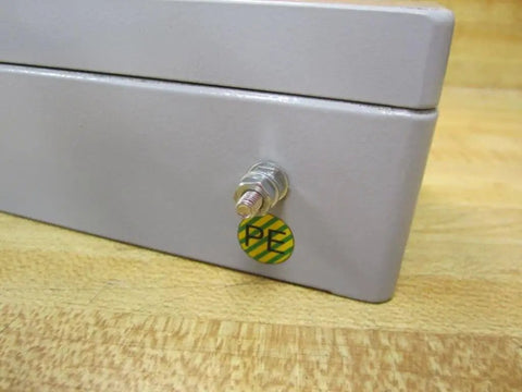 Side view of Measurement Converter 3 608 870 347 (3608870347) Single Unit with panel mount, showing PE label on metal casing.