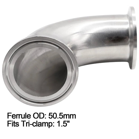 Stainless steel sanitary tri-clamp elbow fitting, 1.5" tube OD, 90-degree ferrule