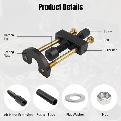 Transmission Mainshaft Inner Bearing Race Tool Installer Puller for Big Twin, highlights components like bolt and nut.