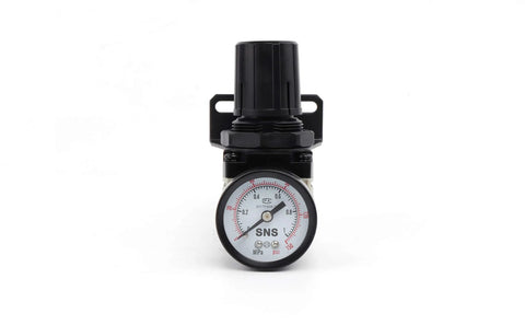 SNS black air compressor pressure regulator with bracket and gauge, 1/4 NPT female, adjustable 0–150 PSI