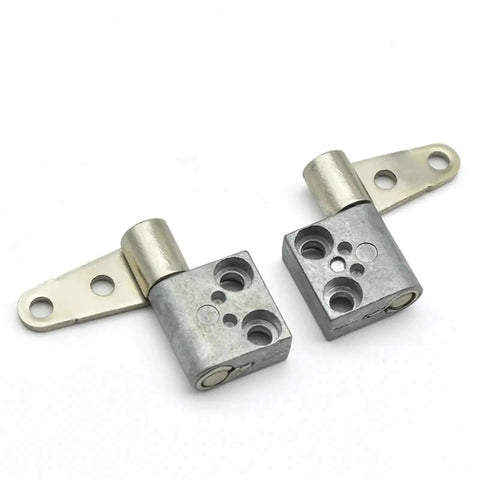 Two ST-7A-50SA/SB-33 damping hinges with mounting tabs; silver metal, front view