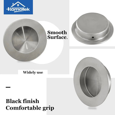 Four Pack Round Sliding Closet Door Handles With Two And A Half Inch Diameter Flush Pocket Recessed Pulls For Bypass Doors In Brushed Stainless Steel