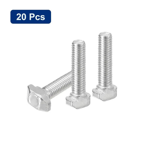 Hammer Head T Slot Bolts Set M5 X 20mm For 2020 Series Aluminum Extrusion Profiles Drop In Screw Studs Carbon Steel Nickel Plated Finish Silver 20 Pack No Fuss Install