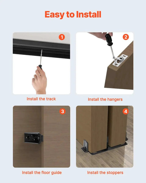 Installation process of Heavy Duty Bypass Sliding Door Hardware Kit For Two Doors Four Foot Aluminum Alloy With Finger Pulls