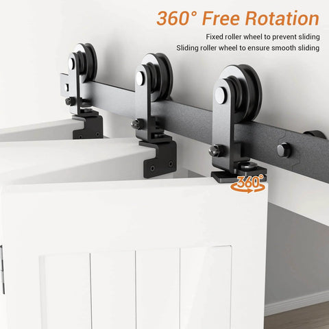 Close-up of 52 Inch Bi Folding Barn Door Hardware Track Kit for Four Doors Under 12.5 Inches Wide Panels Accordion Style