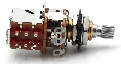 Push Pull 500k Guitar Potentiometer With Audio Taper For Coil Splitting And Phase Inversion Smooth Volume Control The Art Of Tone By Bourns Short Split Shaft 18 Tooth Coarse Spline side view image