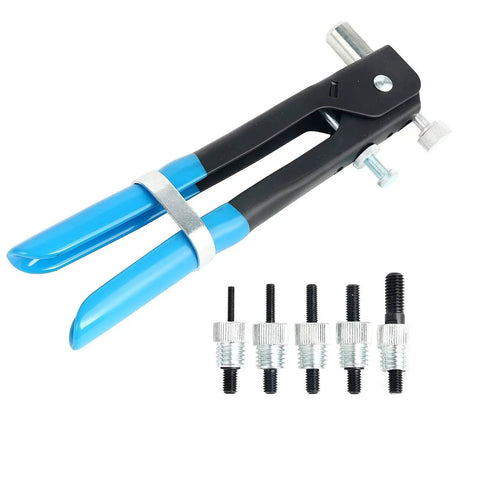 Heavy Duty Blind Rivet Nut Kit Set with 86 pieces including M3-M8 rivet nuts, pro grade rivet nut gun and threaded insert tool visible.