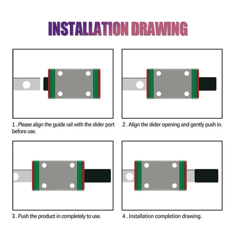 Installation drawing for Guideway Linear Slide Bearing Block for MGN12CH and MGW12CH Carriage Block for 3D printers and CNC machines.