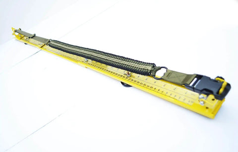 Adjustable Paracord Jig 2 To 47 Inches displayed in yellow aluminum, used for bracelets and belts with clasp and hook support.
