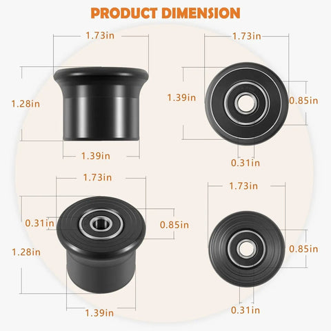 Dimensions of Six Pack Sliding Seat Bracket Rollers Kit for Home Gym Replacement Wheels