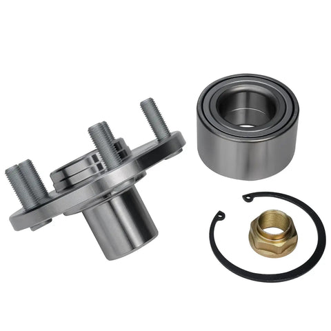 Beefed Up Front Wheel Bearing Hub Replacement Kit For 1992 Through 2003 Toyota Camry Sienna Solara Lexus ES300 RX300 And 1999 Through 2004 Avalon FWD Five Lug Hubs, showing hub and components
