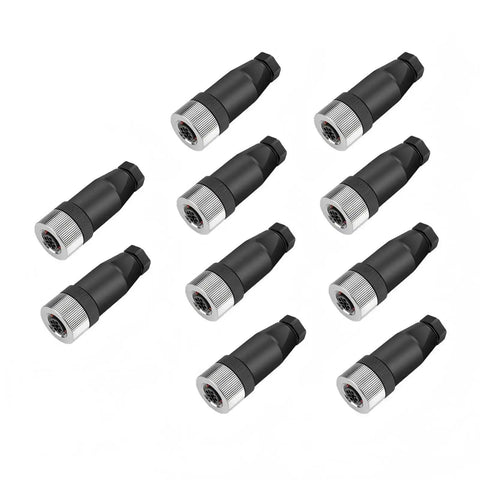 10 Pack M12 5 Pin Female A Code Straight Circular Sensor Aviation Connector Industrial Plug Waterproof IP67 4A 60V