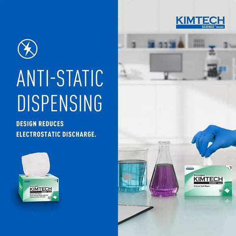 Delicate Task Wipes For Glassware Surfaces 1 Ply 4.4x8.4 Unscented White 286 Box in lab setting with anti-static feature