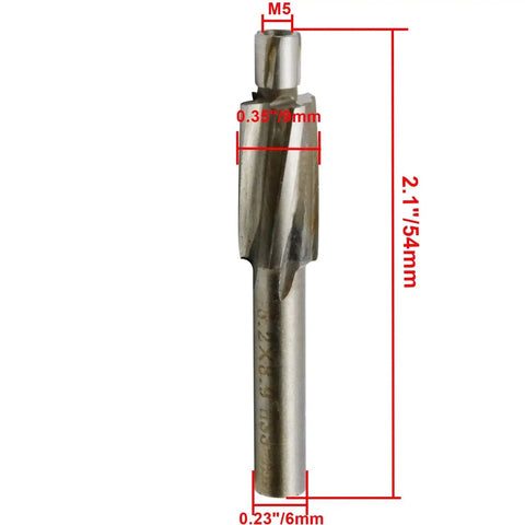 M5 Countersink End Mill Bit HSS Counterbore Drill Bit for Wood and Metal, showing 2.1 inch length, 6mm shank, 9mm cutter diameter.