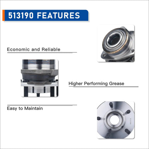 Front Wheel Hub Bearing Assembly for 2005 Chevy Equinox, 2006 Pontiac Torrent, 2002 to 2007 Saturn Vue, multiple views and features