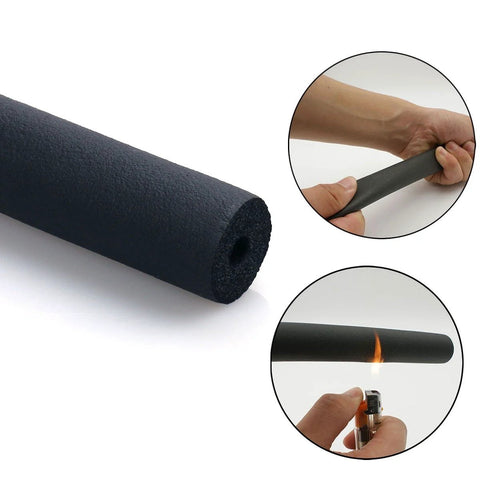 URBEST pipe insulation foam tubing, black, 1/4in x 3/8in, 6 ft length, shown bending and flame test