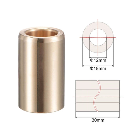 Self Lubricating Cast Brass Sleeve Bearing With 12mm Bore, 18mm Outer Diameter, 30mm Length, side view with dimensions