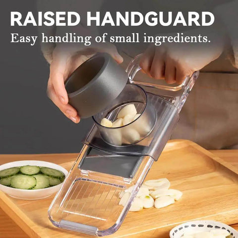 All In One Transparent Multifunctional Mandoline Slicer With 6 Interchangeable Blades Handheld Vegetable Cutter in kitchen use