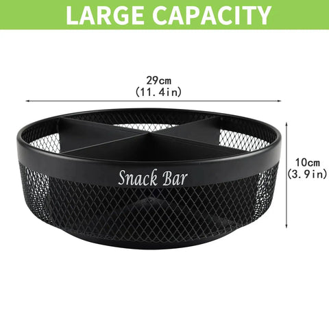 Snack Organizer Turntable For Countertop In Black Metal With Divider 4 Compartment Spinning Tray Go To Lazy Susan For Pantry Kitchen Bar Storage And Countertop Organization