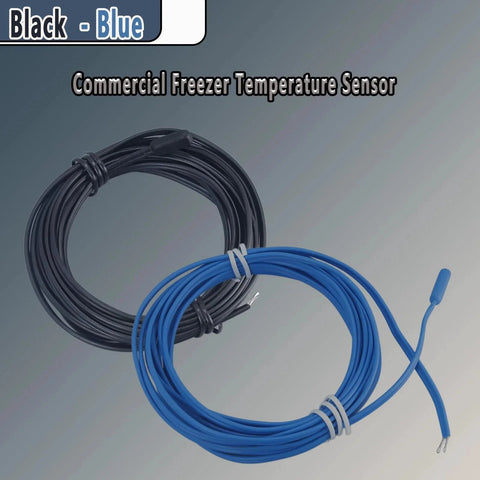 2-Pack Heavy Duty Commercial Freezer Temperature Sensor With 119 Inch Cable That Can Be Cut To Length, Black and Blue, Coiled View