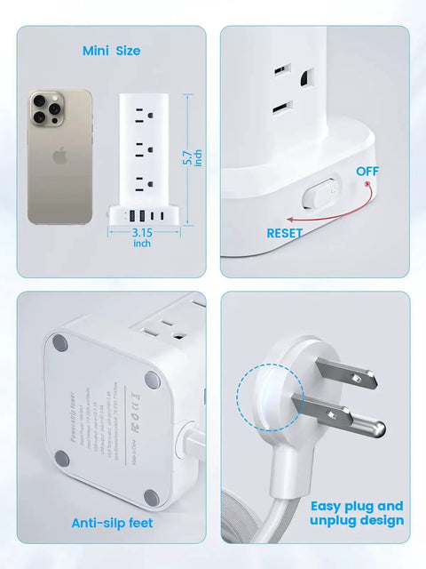 Go To All In One Power Strips With Surge Protection And USB Ports 12 AC Outlets 4 USB Ports 2 USB C 6 Ft Flat Extension Cord details