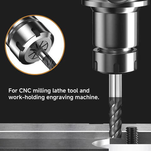 Close-up of Pro Grade Heavy Duty 15 Piece ER20 Collet Set Ranging 1 To 13 mm in use on CNC milling machine