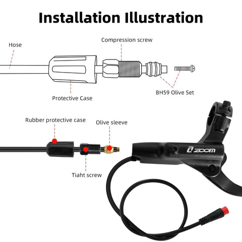 Zoom HB876E e-bike hydraulic brake lever kit with pre-bled mineral oil system; hose and fittings
