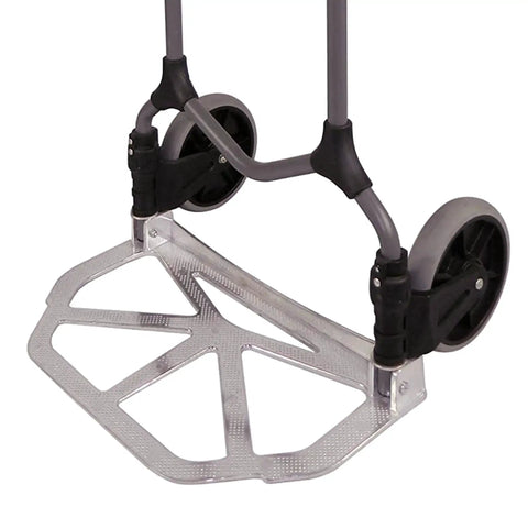 Close-up of Magna Cart Elite Folding Hand Truck 200 Lb Capacity With Smooth Rolling Wheels, showing platform and wheel details.