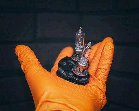8 Mil Orange Nitrile Gloves With Diamond Textured Grip For Industrial And Food holding automotive bulbs